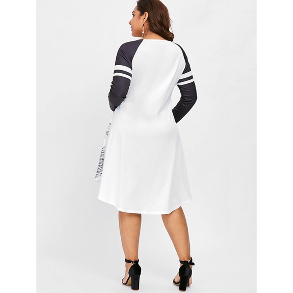 Plus Size Black & White Tree Print High Low Dress - Picture 7 of 8